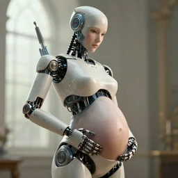 robot pregnant with a human, natural lighting, ultra rendered extreme realism and detail, 8 k, highly detailed, realistic, hyper realistic, in the style of greg rutkowski, by artgerm, by gustave dore, by marco turini, photorealistim, sharp focus, majestic, artstation,