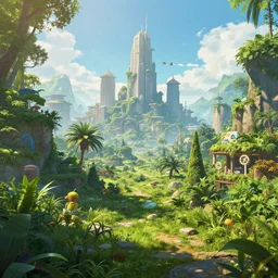 wonderful solarpunk city landscape with lush vegitation
