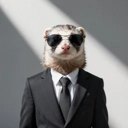 ferret in sunglasses, in strict suit, avatar image, digital art, cyberpunk, galagram, minimalism