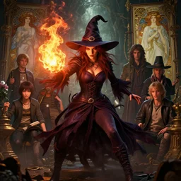 highly detailed vfx portrait of a witch casting fire magic, unreal engine, greg rutkowski, loish, rhads, beeple, makoto shinkai and lois van baarle, ilya kuvshinov, rossdraws, tom bagshaw, alphonse mucha, global illumination, detailed and intricate environment