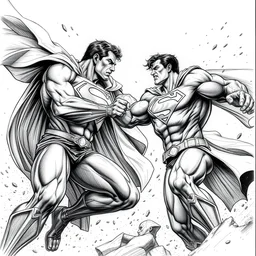 gigachad fighting superman in a legendary black and white duel, still, detailed, sketch