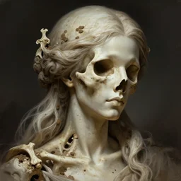 stunning french goddess of skull portrait, bones, skull, dirt, fantasy, intricate, elegant, highly detailed, digital painting, artstation, concept art, smooth, sharp focus, illustration, art by afshar petros and krenz cushart and artem demura