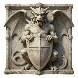 a detailed full body portrait gargoyle guardian in stone, relief statue, with shield, symmetry, symmetrical, by greg rutkowski and justin gerard, digital art, monstrous, art nouveau, baroque style, realistic painting, very detailed, fantasy, dnd, character design, trending on artstation