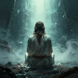 god sitting in the abyss, from back, award winning, 4 0 0 mm
