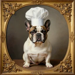 french bulldog chef, detailed rococo painting