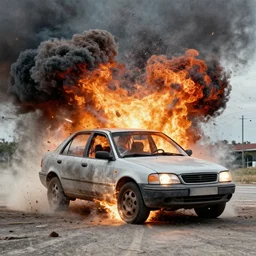 exploding car, surrealistic collage art