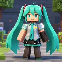 hatsune miku in minecraft, 8K, trending on artstation, full color, ray tracing, establishing shot, extremely high detail, concept art
