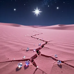stars and gems flow from pink cracks in the desert at night, high quality cg render, 4 k