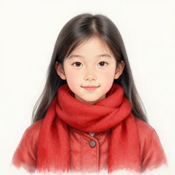 medium shot portrait of friendly girl 8 - year wearing winter clothing and scarf, red tones, detailed drawing by awardwinning artist, smooth and sharp black outlines, flat inked colors, scratched shadow, moebius, jean giraud, frank miller