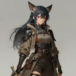female feral yokai, character portrait, outwear, mercenary, matte digital painting, commission, trending on pixiv, by koyorin