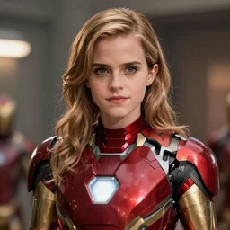 Emma Watson as Iron Man, anime style, cinematic lighting, highly detailed