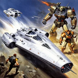 concept art exterior illustration of a starship space cruiser in battle, cinematic, dynamic composition, jean giraud, sparth, craig mullins, gundam, omni magazine, mecha, battletech, mechwarrior, robotech