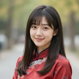 chinese, japanese canadian girl in in her 2 0 s smiling at the camera very detailed and cute