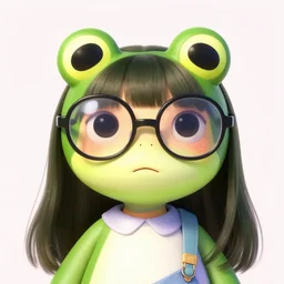 frog girl wear glasses, by wlop