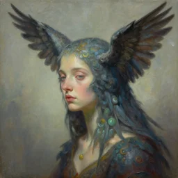 a painting of a person with bird traits, a detailed painting by Andrew Ferez, cgsociety, fantasy art, biomorphic, mystical, whimsical