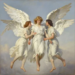 vision of angels with a broken wing, trying to fly by coles phillips and carlos schwabe, style of hygge