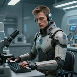 a portrait of a human operator working the laboratory, sci - fi character, cyberpunk suit, concept art, cinematic composition, hyper detailed, matte painting, highly detailed, greg rutkowski, cedric peyravernay, anato finnstark, artstation, 8 k