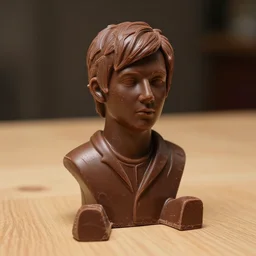 a bust of thom yorke made of chocolate, sitting on a table