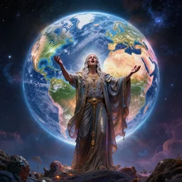 the god of everything singing the world into existence, cosmic nature, DMT imagery.  Octane render, PBR, path tracing, subsurface scattering.  By Syd Mead and Tyler Edlin and Paul Lehr and Albert Bierstadt.