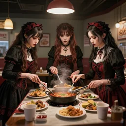 gothic ladies cooking at a denny's, unreal engine 5