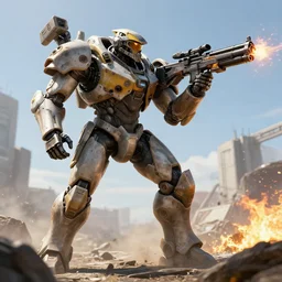 combat mech firefight combat photography photorealistic hyperrealism chappie elysium combat mech sniper railgun titanfall mech by siconolfini james gurney greg rutowski crysis engine unreal engine 5 hyperrealism bright clear sharp focus