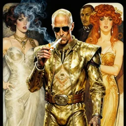 c 3 po smoking crack cocaine by mcfarlane, alphonse mucha, artgerm and greg rutkowski and magali villeneuve. realistic.