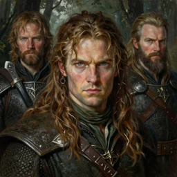 a highly detailed portrait painting of a rugged fantasy ranger with piercing eyes, forest, by marc simonetti and michael whelan and gerald brom and raymond swanland, rpg portrait, lord of the rings, conan, dungeons and dragons