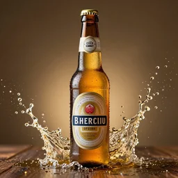 a high detail photo of a full size bottle of beer, splashes of liquid, energetic, delicate by marcel christ