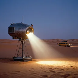 teleportation machine in a desert, light shining from the machine and illuminating the sand by carl larsson and hundertwasser, style of obsidian