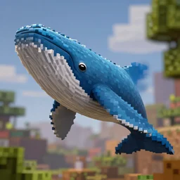 A minecraft screenshot of a giant whale in minecraft, 35mm, f/1.4, f1.8 anamorphic, bokeh, 4k, Canon, Nikon