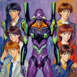 evangelion unit 0 1 portrait, by ashley wood, yoji shinkawa, jamie hewlett, 6 0's french movie poster, french impressionism, vivid colors, palette knife and brush strokes