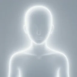 a blurry aura glowing in a white mist, human