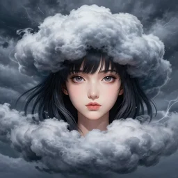 greg manchess character concept art of an anime thunderstormy cloud goddess | | anime anime anime, cute - fine - face, pretty face, realistic shaded perfect face, fine details by stanley artgerm lau, wlop, rossdraws, james jean, andrei riabovitchev, marc simonetti, and sakimichan, trending on artstation