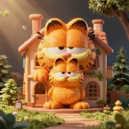 photo of interior of a silly garfield themed house