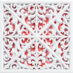 the ornate pattern defined in red light and reflected by the white marble floor from the stained glass windows above