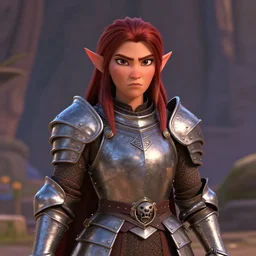 fantasy dwarf woman with iron plate armor with a mean face l | stylized | art style of disney pixar movie | HD 8k | rendered by octane