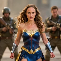natalie portman as a super heroine, 4 k, cinematic, action scene
