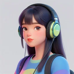 editorial illustration portrait of a young woman wearing headphones, colorful, octane render, vray, detailed, matte print, grainy light, ( ( dot shaded ) ), risograph, high contrast, screen print