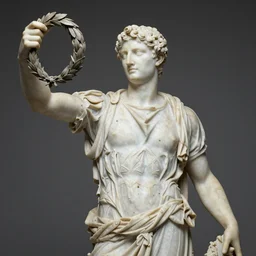 broken marble statue of emperor august holding a laurel wreath