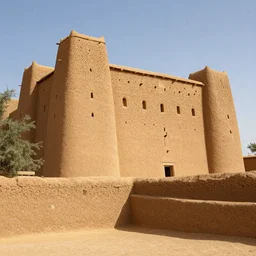 High-quality photography of an old West African castle made of mud bricks, National Geographic