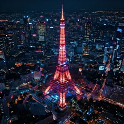 aerial view of a cyberpunk paris, by kitsunet suki, cyberpunk, cybervibe, サイハーハンク, 攻 殻 機 動 隊, ghost in the shell, blade runner, neonlights, scifidaily, neon noir, neo tokyo, cyberpunk aesthetic, tokyo camera club, night owlz, night shooterz