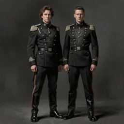 portrait of john oliver and adam driver, standing together, stoic, full body, military uniform, fantasy, intricate, elegant, beautiful, highly detailed, charcoal, centered, dark, smokey, digital painting, artstation, concept art, smooth, sharp focus, illustration, art by artgerm