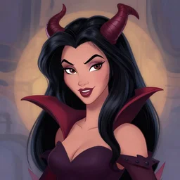 portrait of jasmine from disney as a succubus, rossdraws, matte painting, artstation, on stylized background, masterpiece, highly detailed