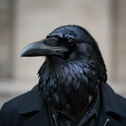 a man with a raven face