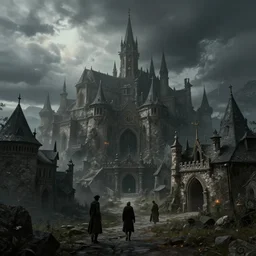 epic concept art depicted an old medieval mystic town. art by jakub rebelka & tyler edlin & tomek setowski. dramatic mood, overcast mood, dark fantasy environment. trending on artstation, unreal engine, hyperreal movie shot