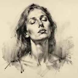 expressive abstract charcoal sketch of a woman with closed eyes by vladimir volegov