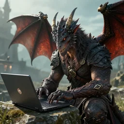 Dragonborn using a laptop computer in Skyrim