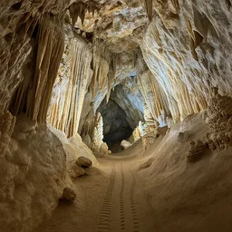 inside a natural cave with stalactites, path traced, highly detailed, high quality, digital painting, alena aenami, lilia alvarado, shinji aramaki, karol bak, alphonse mucha, tom bagshaw