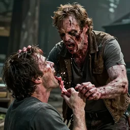 chris farley as a zombie on walking dead attacking a human trying to eat their flesh