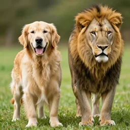 a golden retriever mixed with a a male lion